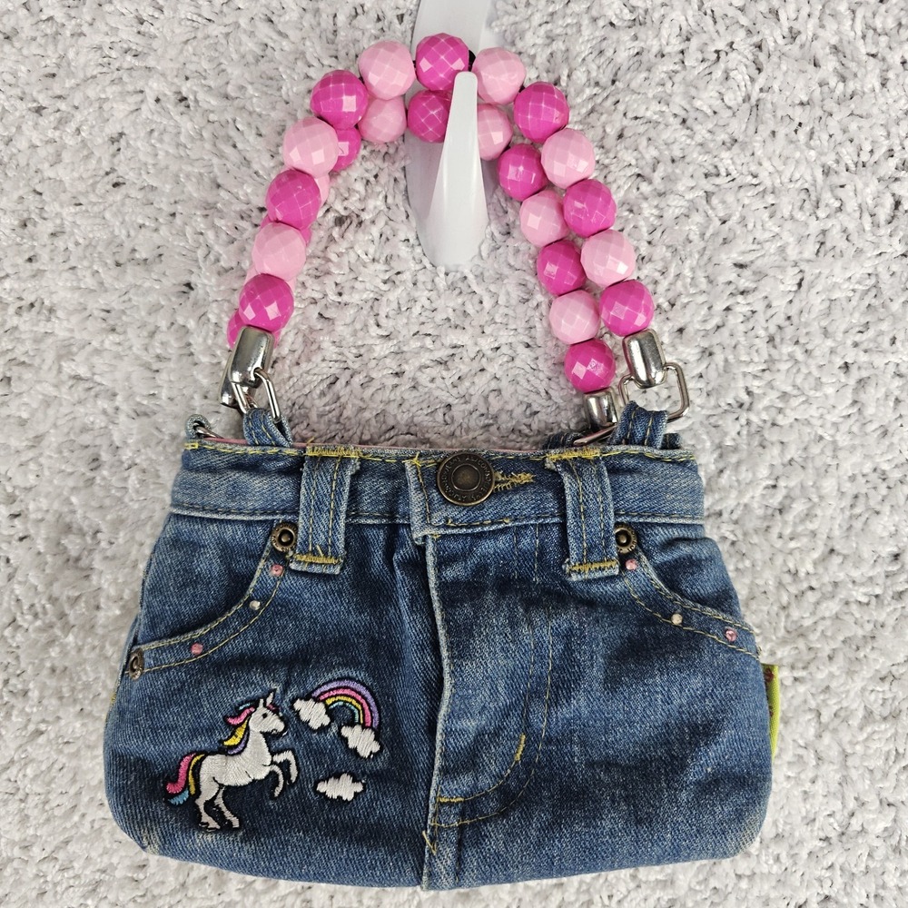 Bootie Bag Denim Original Embroidered Pony Rainbow Cloud Small Purse Beaded
